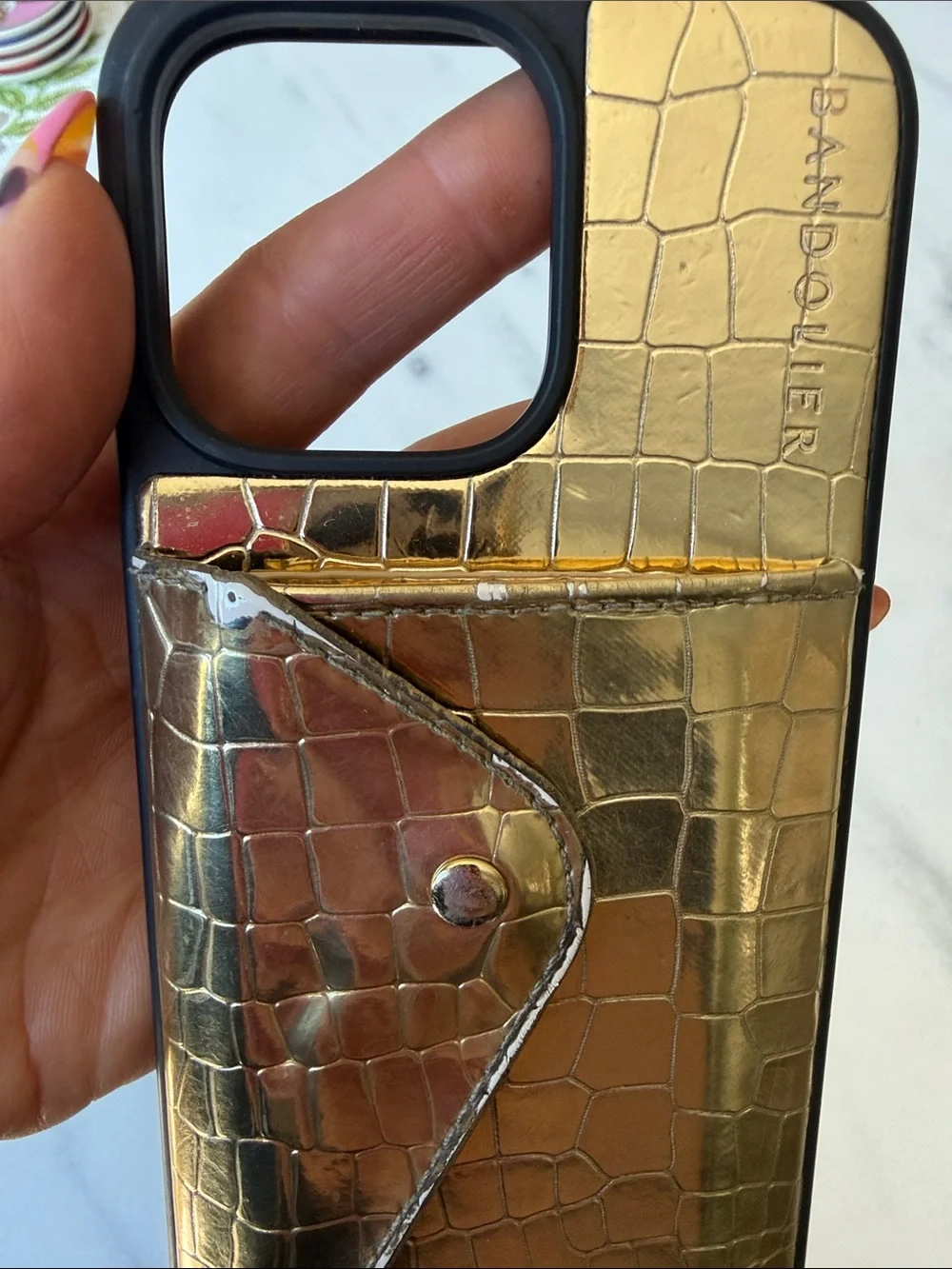 Bandolier Gold Croc IPhone 16 promax Embossed Card Pocket iPhone Case
